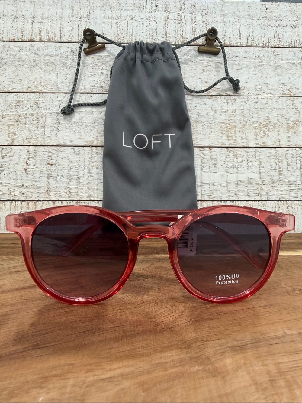 LOFT Round Pink Translucent Frame Grey Gradient Lens Sunglasses 100% UV NWT